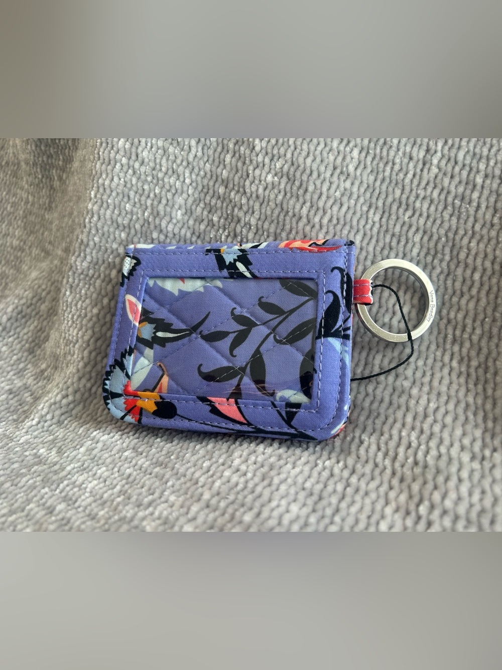 Quilted Floral Key Card Holder Wallet with Key Ring | Mural Garden Pattern